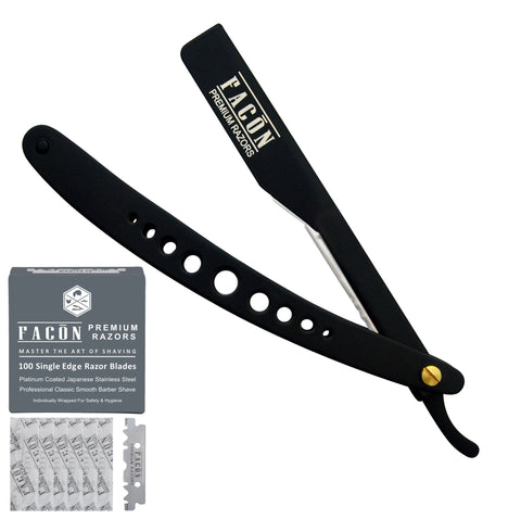 100 BLADES + Facón Professional Adjustable Straight Edge Barber Razor - Salon Quality Cut Throat Shavette (The Emperor)