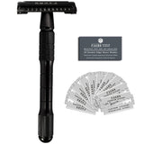50 BLADES + Facón Classic Long Handle Double Edge Safety Razor - Platinum Japanese Stainless Steel Blades - Butterfly Open Shaving Razor for Smooth Wet Shaving Experience - 200+ Shaves (The Gladiator)