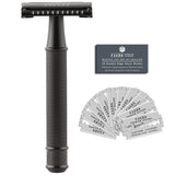 50 BLADES + Facón Vintage Long Handle Double Edge Safety Razor - Platinum Japanese Stainless Steel Blades - Butterfly Open Shaving Razor for Smooth Wet Shaving Experience - 200+ Shaves (The Spartacus)