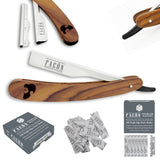 100 BLADES + Facón Professional Wooden Straight Edge Barber Razor - Salon Quality Cut Throat Shavette (The Hustler)